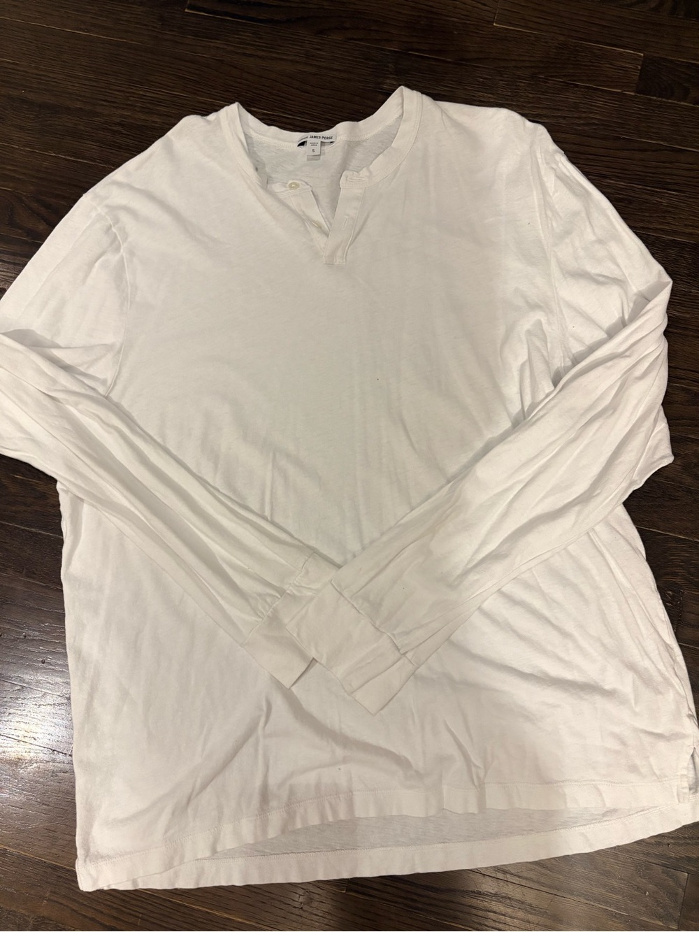 James Perse Men's White Long-Sleeve Henley Shirt